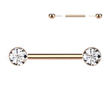 Pair Titanium Threadless Push in Nipple Barbell with CZ