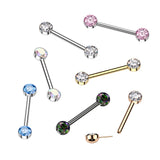 Pair Titanium Threadless Push in Nipple Barbell with CZ