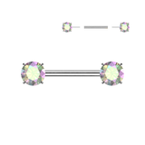 Pair Titanium Threadless Push in Nipple Barbell with Prong CZ