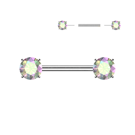 Pair Titanium Threadless Push in Nipple Barbell with Prong CZ