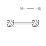 Pair Titanium Threadless Push in Nipple Barbell with Prong CZ
