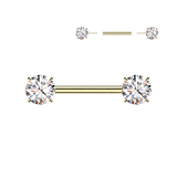 Pair Titanium Threadless Push in Nipple Barbell with Prong CZ