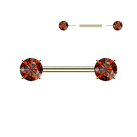 Pair Titanium Threadless Push in Nipple Barbell with Prong CZ