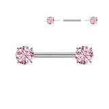 Pair Titanium Threadless Push in Nipple Barbell with Prong CZ
