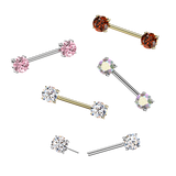 Pair Titanium Threadless Push in Nipple Barbell with Prong CZ