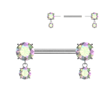 Pair Titanium Threadless Push in Nipple Barbell with Prong CZ & Dangles