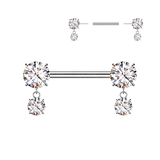 Pair Titanium Threadless Push in Nipple Barbell with Prong CZ & Dangles