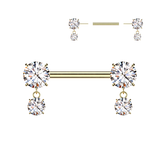 Pair Titanium Threadless Push in Nipple Barbell with Prong CZ & Dangles