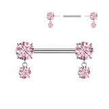 Pair Titanium Threadless Push in Nipple Barbell with Prong CZ & Dangles