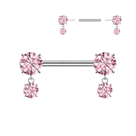 Pair Titanium Threadless Push in Nipple Barbell with Prong CZ & Dangles