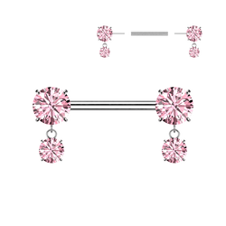 Pair Titanium Threadless Push in Nipple Barbell with Prong CZ & Dangles
