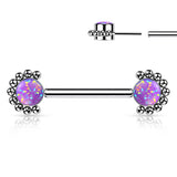 Pair Titanium Threadless Push in Nipple Barbell with Opal & CZ Ball