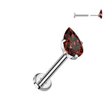 Titanium Threadless Push-In Tear Drop CZ Labret Ear Cartilage Helix 18G