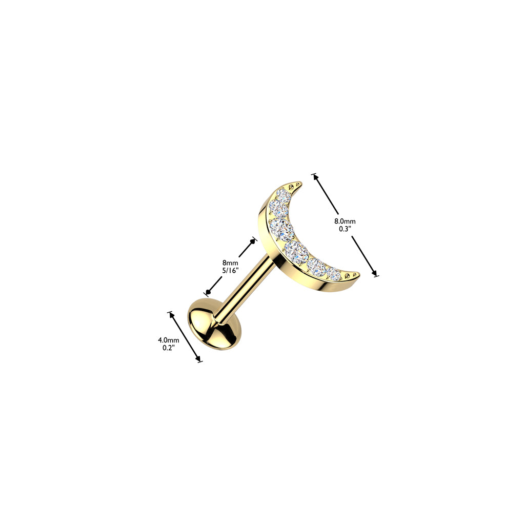 Titanium Threadless Stud with CZ Crescent Moon Labret Tragus Helix ...