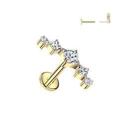 Titanium Threadless Push in Diamond CZ Fan Top Labret Cartilage