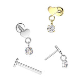 Heart Top CZ Dangle Titanium Threadless Stud for Labret Tragus Lobe Helix