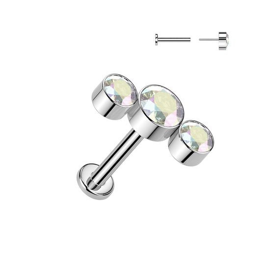 Titanium Threadless Push in 3 Bezel CZ Curve Top Cartilage