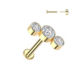 Titanium Threadless Push in 3 Bezel CZ Curve Top Cartilage