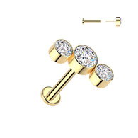 Titanium Threadless Push in 3 Bezel CZ Curve Top Cartilage