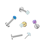 Titanium Threadless Push in Opal Top Labret Cartilage Tragus