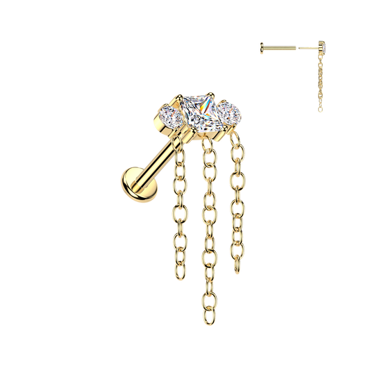 Titanium Threadless Round & Square CZ Top Dangle Helix Labret