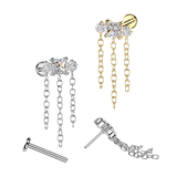 Titanium Threadless Round & Square CZ Top Dangle Helix Labret