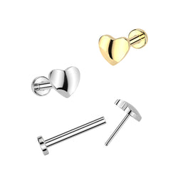 Titanium Threadless Push-In 3D Heart Labret Ear Cartilage Nose
