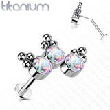 Titanium Threadless 3 Bezel Set Curved CZ Push in Labret Cartilage