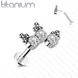 Titanium Threadless 3 Bezel Set Curved CZ Push in Labret Cartilage