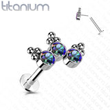 Titanium Threadless 3 Bezel Set Curved CZ Push in Labret Cartilage