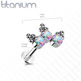 Titanium Threadless 3 Bezel Set Curved CZ Push in Labret Cartilage