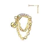 Titanium Threadless 2 Chain Curved Top & CZ Hidden Helix Labret