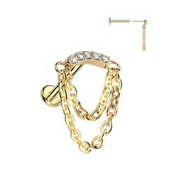 Titanium Threadless 2 Chain Curved Top & CZ Hidden Helix Labret