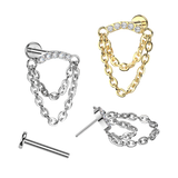 Titanium Threadless 2 Chain Curved Top & CZ Hidden Helix Labret