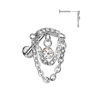 Titanium Threadless 2 Chain Curved Top & CZ Dangle Helix Labret