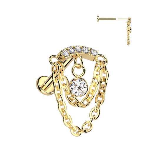 Titanium Threadless 2 Chain Curved Top & CZ Dangle Helix Labret