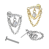 Titanium Threadless 2 Chain Curved Top & CZ Dangle Helix Labret