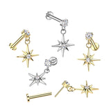 Titanium Threadless Push in Starburst Dangle Top Cartilage
