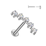 Titanium Threadless Push-In 5 CZ Curved Labret Ear Cartilage