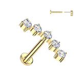 Titanium Threadless Push-In 5 CZ Curved Labret Ear Cartilage