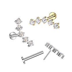 Titanium Threadless Push-In 5 CZ Curved Labret Ear Cartilage