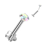 Threadless Push-In Labret Flower Base Stud with Prong CZ