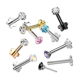 Threadless Push-In Labret Flower Base Stud with Prong CZ