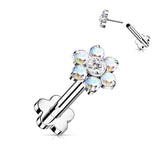 Titanium Threadless Push-In CZ Flower Labret Flower Base Stud