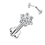 Titanium Threadless Push-In CZ Flower Labret Flower Base Stud