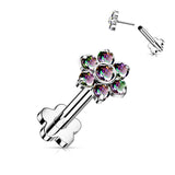 Titanium Threadless Push-In CZ Flower Labret Flower Base Stud