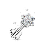 Titanium Threadless Push-In CZ Flower Labret Flower Base Stud