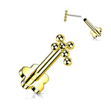 Threadless Push-In Labret Flower Base Stud with Beaded Cross