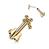 Threadless Push-In Labret Flower Base Stud with Beaded Cross
