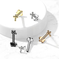 Threadless Push-In Labret Flower Base Stud with Beaded Cross